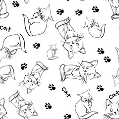 Obraz premium Seamless vector pattern with cats on a white background.