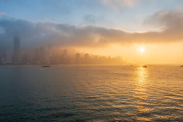 Naklejka premium HDR Hong Kong West Kowloon at Sunset