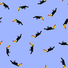 Tropical pattern. Pattern of tropical birds toucans. Exotic seamless background.