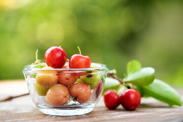 Cherry fruits on nature background.