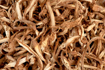 Dired slice fingerroot rhizome on background.