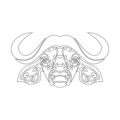 Hand-drawn abstract portrait of a buffalo for tattoo, logo, wall decor, T-shirt print design or outwear. Vector stylized illustration on white background.