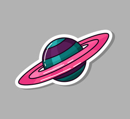 A space sticker with the planet Saturn. Vector illustration.