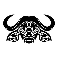 Hand-drawn abstract portrait of a buffalo for tattoo, logo, wall decor, T-shirt print design or outwear. Vector stylized illustration on white background.