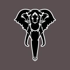 Hand-drawn abstract portrait of an elephant. Sticker. Vector stylized illustration isolated on dark background.