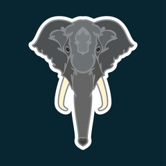 Hand-drawn abstract portrait of an elephant. Sticker. Colorful vector stylized illustration isolated on dark blue background.