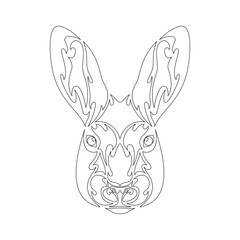 Hand-drawn abstract portrait of a hare for tattoo, logo, wall decor, T-shirt print design or outwear. Vector stylized illustration on white background.