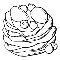 Meringue. Dessert of French cuisine. Line art. White background, isolate. Vector illustration.