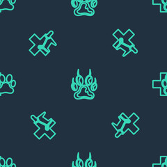 Obraz premium Set line Paw print, Veterinary clinic and on seamless pattern. Vector