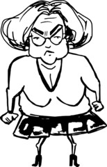 vector illustration of cartoon character old angry funny woman standing