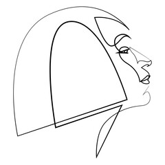 Woman face continuous line drawing. Fashion concept, woman beauty minimalist, hairstyle vector illustration.