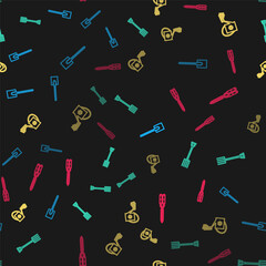 Set line Garden shovel, pitchfork, Watering can and Gardening handmade scissor on seamless pattern. Vector