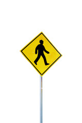 Warning pedestrians, yellow square warning sign with pedestrian symbol.