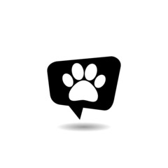 Pets care icon. Paw in speech bubble with shadow