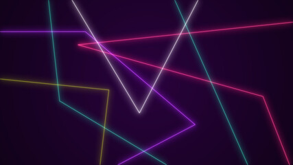 Neon Laser colorful geometric shapes. Retro style 80-90s background. 3D illustration