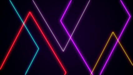 Neon Laser colorful geometric shapes. Retro style 80-90s background. 3D illustration