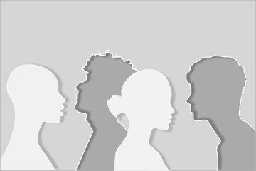 Group of people of different races, gender and nationalities in profile