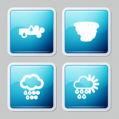 Fototapeta premium Set line Wind and rain, Tornado, Cloud with snow and Cloudy sun icon. Vector