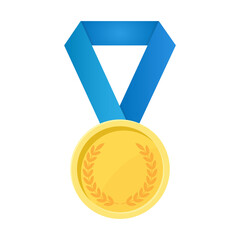 Simple illustration of golden award medal with ribbons for winners