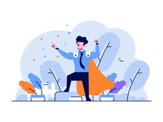 Vector Illustration Business and finance super employee best because of hard work hero hard worker flat and outline design style