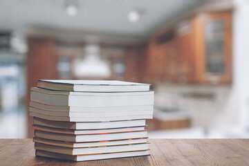 books on old wooden table