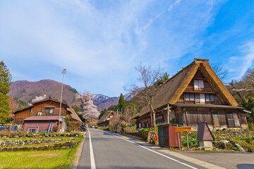 Fototapeta na wymiar Springtime in Shirakawago village, Gifu, Japan