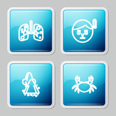 Set line Lungs, Fatigue, Runny nose and Crab icon. Vector