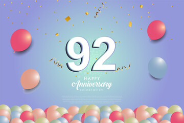 92th anniversary background with 3D number and balloons illustration
