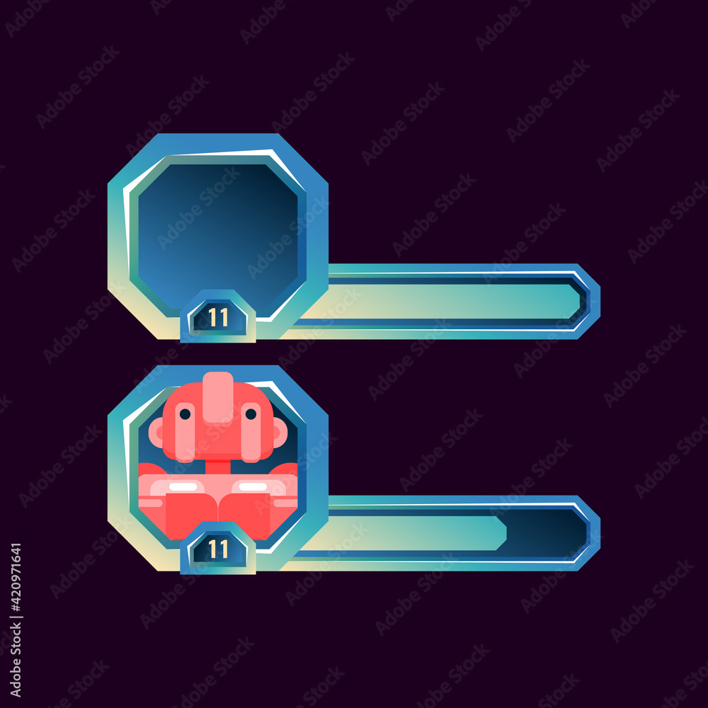 Poster set of fantasy avatar frame with bar for gui asset elements vector illustration