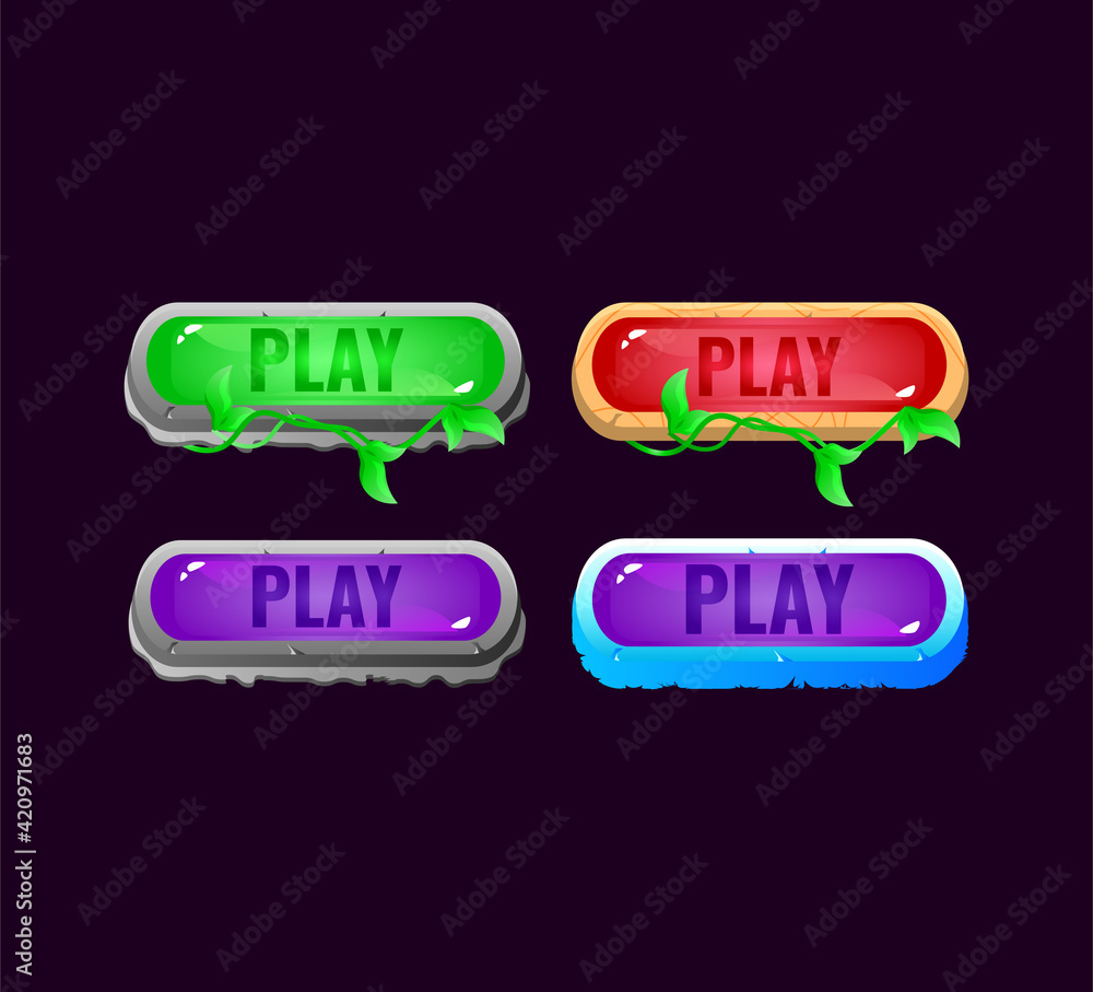 Aufkleber set of game ui fantasy diamond and jelly colorful play button for gui asset elements vector illustra