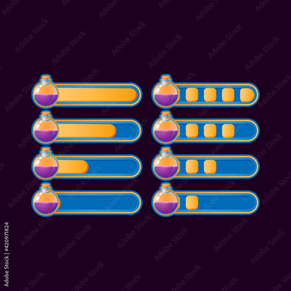 Aufkleber set of funny casual potion progress bar for game ui asset elements vector illustration