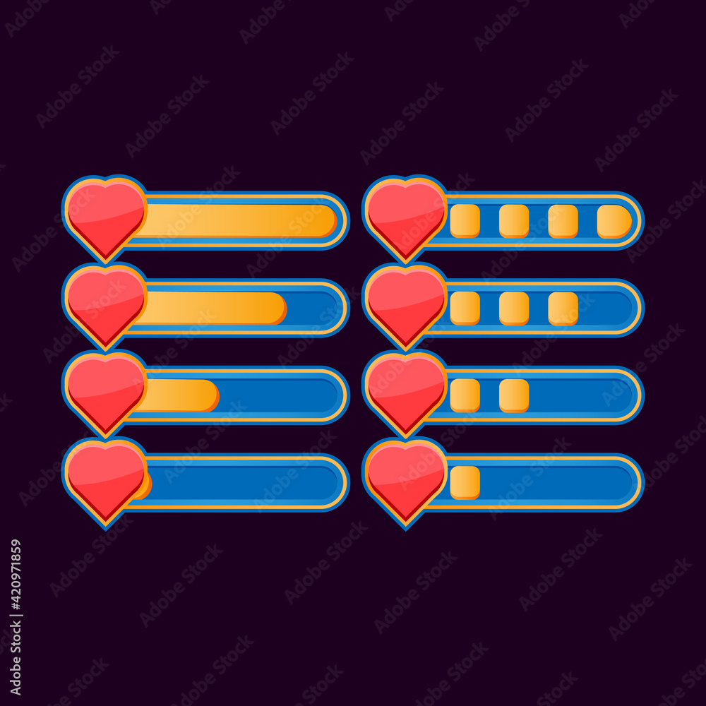 Aufkleber set of funny casual health progress bar for game ui asset elements vector illustration