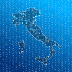 Network map of Italy. Country digital connections map. Technology, internet, network, telecommunication concept. Vector illustration.