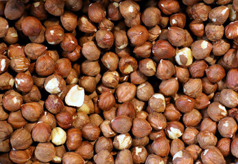 Hazelnut Background. Full Frame Shot Of Hazelnut For Sale In Market