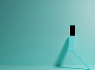 3D illustration of interior backwall, door and staircasee