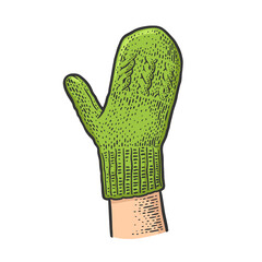 knitted woolen mitten sketch raster illustration