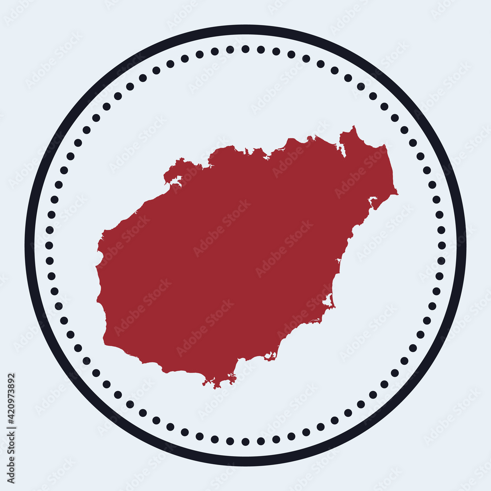 Poster Hainan round stamp. Round logo with island map and title. Stylish minimal Hainan badge with map. Vector illustration.