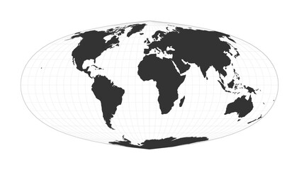 Map of The World. Foucaut's sinusoidal projection. Globe with latitude and longitude net. World map on meridians and parallels background. Vector illustration.