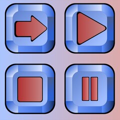 A set of colorful glossy icons or buttons, elements of computer games. Vector illustration
