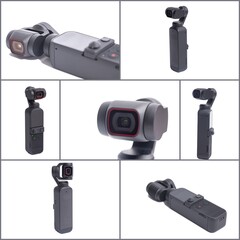 Action Camera isolated on white background. Collage