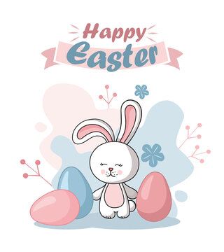 Easter rabbit, easter Bunny. Happy Easter card