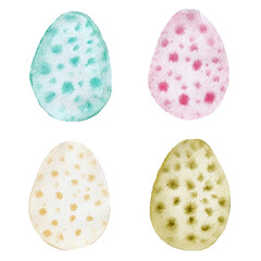 Easter spring set with delicate colorful eggs, collection of watercolor easter eggs, images are isolated on white background