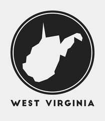 West Virginia icon. Round logo with US state map and title. Stylish West Virginia badge with map. Vector illustration.