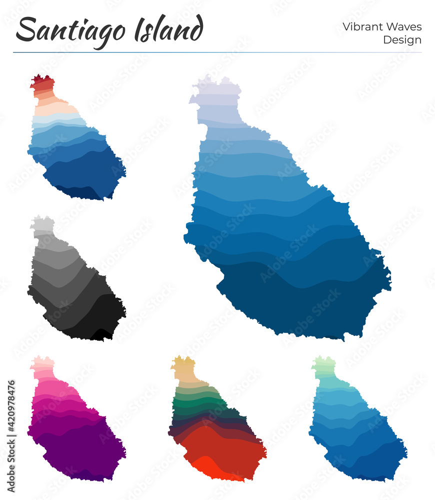 Aufkleber set of vector maps of santiago island. vibrant waves design. bright map of island in geometric smoot