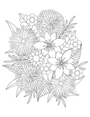 Flowers coloring page. Floral coloring. Adult coloring.