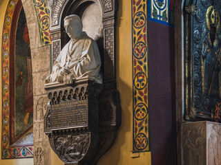 Obraz premium LVIV, UKRAINE - FEBRUARY 10, 2021: Interior of The Armenian Cathedral. Bust of Armenian archbishop Isaak Mikolaj Isakowicz and the icon of the Gregory the Illuminator.