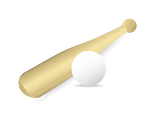 White ball and wooden baseball bat