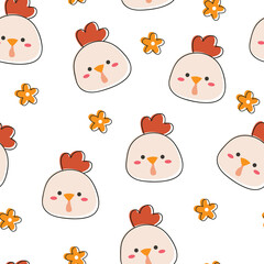Fototapeta premium Seamless pattern with cute cartoon chicken for fabric print, textile, gift wrapping paper. colorful vector for kids, flat style