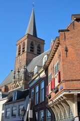 Fototapeta na wymiar Historic house facades and Sint Joriskerk (St George's church) in Amersfoort, Utrecht, Netherlands