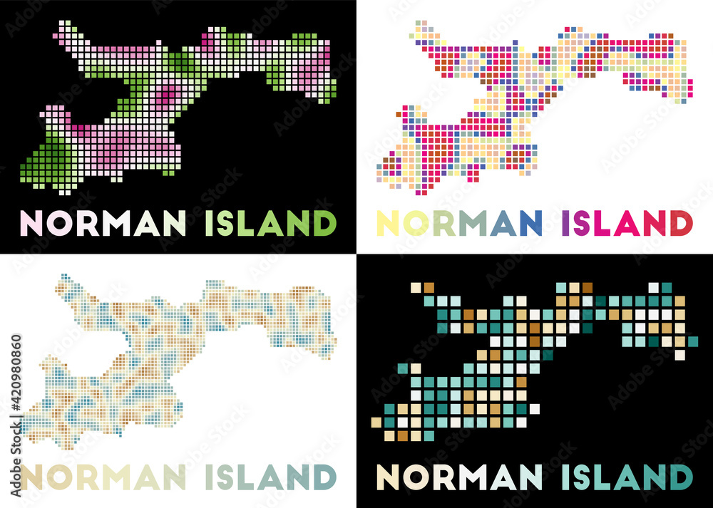 Poster norman island map. collection of maps of norman island in dotted style. borders of the island filled